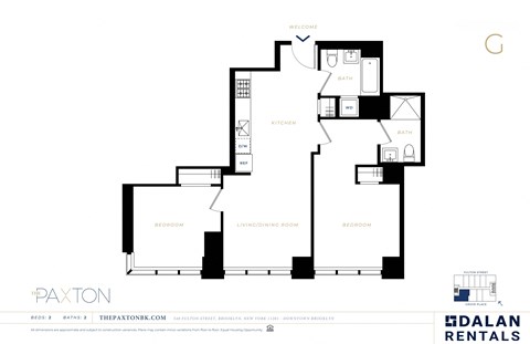 The Paxton Line A Floorplan 2 bed 2 bath at The Paxton, Brooklyn
